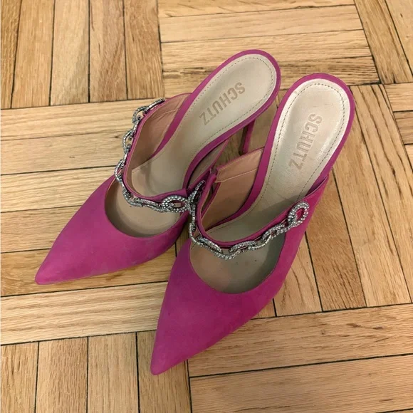 SCHUTZ Pink Embellished Mule Heels - Picture 3 of 5